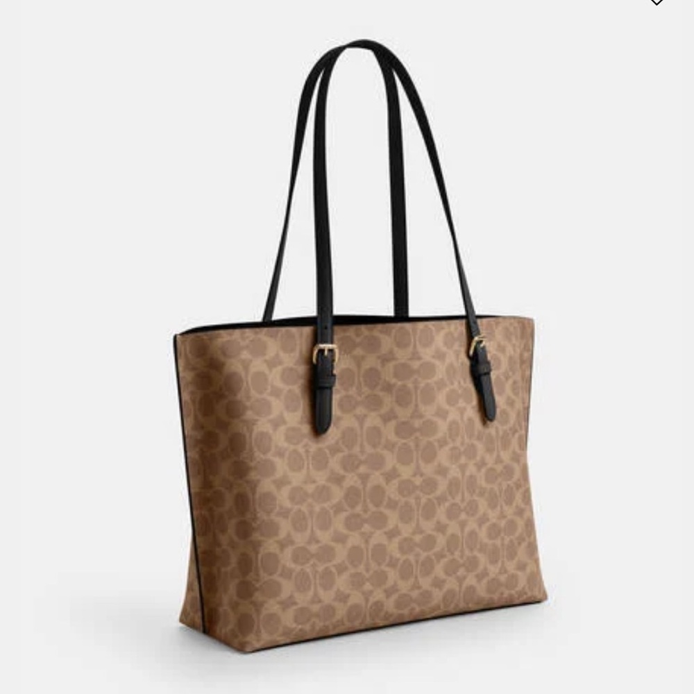 Coach MOLLIE TOTE BAG IN SIGNATURE CANVAS Khaki / Black like new. - Picture 2 of 16